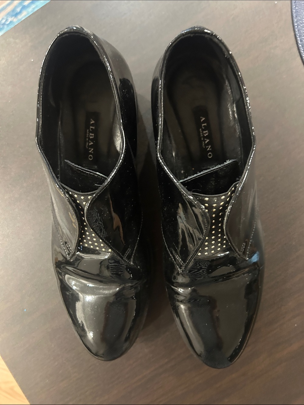 Alba Black Patent Slip-On Heeled Loafers with Studded V-Insert